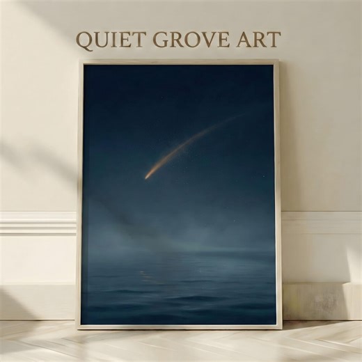 Shooting Star Ocean Printable Wall Art, Moody Blue Minimal Celestial Seascape Digital Print, Night Sky Coastal Decor for Bedroom Living Room - Etsy