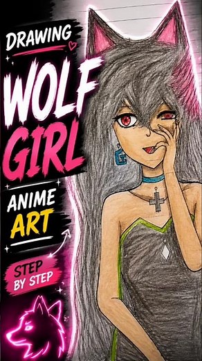 🐺 Red-Eyed Wolf Girl Anime Drawing ✨ | Beautiful Traditional Art Speed Drawing 🎨 #treding #explore