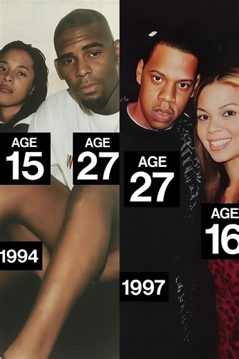 Burhan Moiz on Instagram: "😳 The internet is divided after this side-by-side comparison resurfaced, showing two very different — yet strangely similar — Hollywood stories. On the left: R. Kelly and Aaliyah in 1994. She was just 15, he was 27. On the right: Jay-Z and Beyoncé in 1997 — she was 16, he was 27. The photos have reignited discussions about double standards, power, and how fame can blur moral lines. Many are asking: where do we draw the line between love and exploitation, especially wh