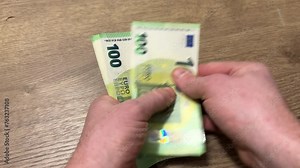 EURO coins notes count. EURO Money cash in hand. EURO Money Banknotes for pay. EURO bills and coins in Crisis of European Union. Counting the saved Coins bills for pension. Hands counting money. Stock Video