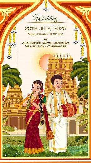 A Beautiful South Indian Tamil Wedding Invitation video for your Big day! https://seemymarriage.com/product/tamil-couple-wedding-invitation-video-majestic-temples-theme/ #tamilwedding #tamilweddingbride #tamilweddingphotography #tamilweddingphotographer #weddinginvitations #wedding #bride #brideandgroom #bridetobe #bridetobe2023 #groom #groomtobe2023 #groomtobe | Seemymarriage