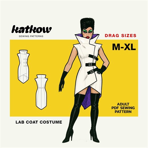Mad Scientist Lab Coat (M-XL) Drag Queen Halloween Costume Sewing Pattern Unisex High Collar Belt Straight Jacket Doctor Chemist Laboratory - Etsy