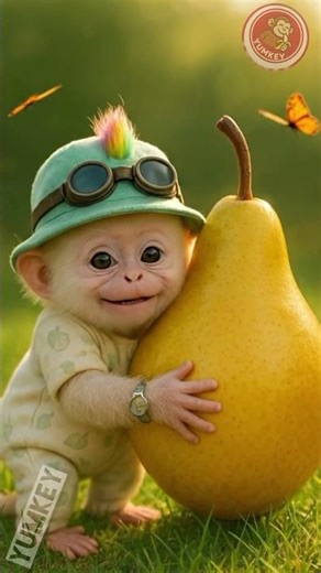 Funny Monkey Playing with a Giant Pear 🍐😂 | Cutest Laugh Ever!
