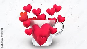 Glass mug with a heart shape overflowing with smaller hearts, symbolizing love and affection, perfect for valentine's day Stock Video