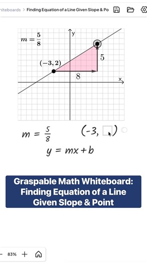Graspable Math whiteboard: Equation of a line given slope & point #mathematics #math #maths