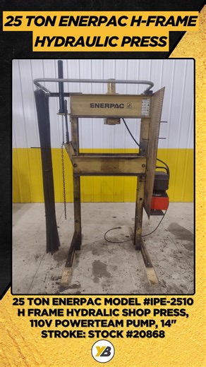 💪 Another One Out the Door! This 25 Ton Enerpac IPE-2510 H-Frame Shop Press is officially on its way to a new workspace 🚚 Built with Enerpac’s trusted hydraulic power, a 14" stroke, and a 110V PowerTeam pump, this press was a great fit for repair shops, fab work, and general pressing applications. Always awesome to see solid shop equipment head out for its next chapter! Specs (Before It Shipped): 🔹 25 ton hydraulic capacity 🔹 14" stroke 🔹 Includes 110V PowerTeam hydraulic pump 🔹 H-frame de