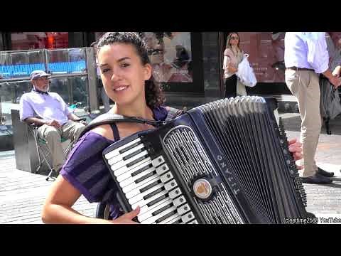 Great Street Music in London. Pretty Talented Accordion Player