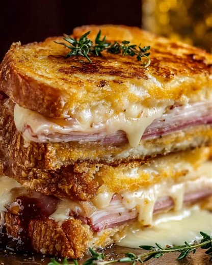 Savory Monte Cristo Sandwich with Turkey Bacon and Chicken Ham Ingredients: 8 slices of bread (white or whole wheat) 4 ounces of turkey bacon 4 ounces of chicken ham 4 slices of Swiss cheese 4 large eggs ...... Full Recipe in Coʍmеոτ 💬 | The Saucy Plate