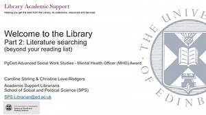Welcome to the Library, Part 2: Literature searching