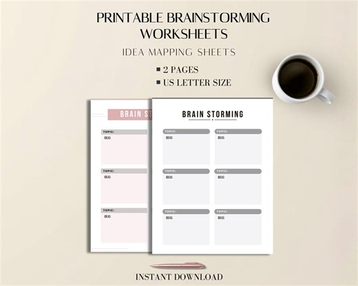 Printable Brainstorming Worksheets Bundle | Personal Development Workbook | Idea Mapping Sheets | 2 Pages | US Letter - Etsy