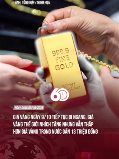 Giá vàng ngày 9/10 tiếp tục đi ngang, giá vàng thế giới nhích tăng nhưng vẫn thấp hơn giá vàng trong nước gần 13 triệu đồng #60giay #tiktoknews #theanh28