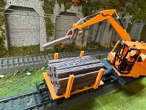 O scale Cat Railroad Tie Loader with loaded cart in Orange unpainted | eBay