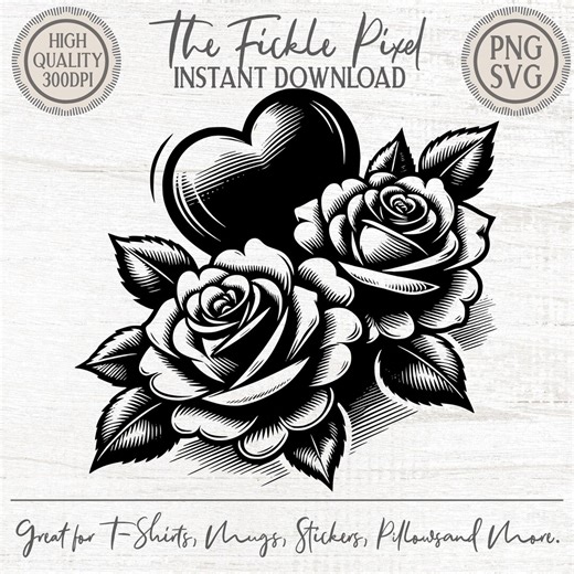 Vintage Rose Heart Tattoo PNG | Classic Romantic Floral Clipart | Love Symbol Valentine Anniversary Art - Etsy