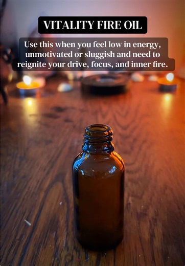 🔥✨ Vitality Fire Oil ✨🔥 For energy, motivation, drive, and reigniting your inner fire. ✨ What you’ll need: 🌶 Ginger to spark vitality and movement 🌶 Cinnamon stick to activate fire and momentum 🌿 Rosemary to strengthen focus and stamina 🍃 Bay leaf to anchor intention and personal power 🌰 Almond oil as the carrier 🌿 Frankincense essential oil to support strength, grounding, and spiritual resilience 🧪 How to create: \t1.\tAdd the ginger, cinnamon stick, rosemary, and bay leaf into a small