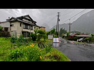 Heavy rain ( typhoon 🌀in japan )Nagano early morning Walk, Japanese Countryside Village 4K