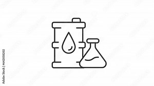 Black simple thin linear animation of oil chemical analysis, HD video with transparent background, seamless loop 4K video representing oil industry.