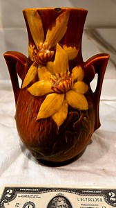 Roseville Pottery Clematis Pattern Vase With Handles 108-8 Brown/ Yellow - Etsy