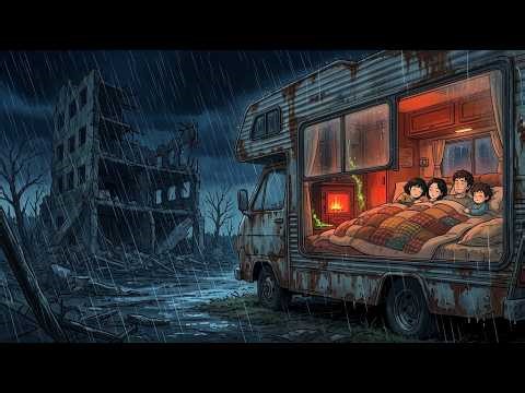 Post-Apocalyptic Rainstorm Night 🚐🌧️ Cozy RV Shelter ASMR | Fire, Rain, Family Survival Sounds