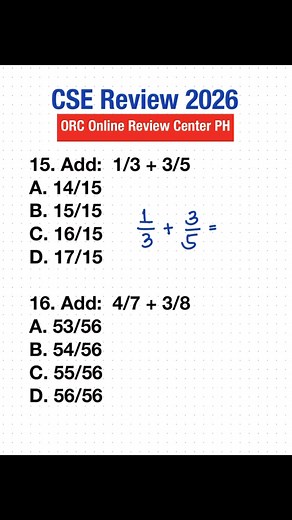 CSE Review 2026: Adding Dissimilar Fractions | ORC Online Review PH