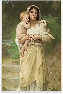 ROSVIOL William Adolphe Bouguereau Prints - L Innocence Virgin Mary Baby Jesus Lamb Poster - Religious Minimalist Painting for Home Decor Unframed(24x36in/60x90cm) (12x18in/30x45cm)