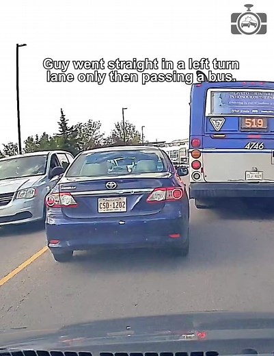 Guy went straight in a left turn lane only then passing a bus. | Dashcam Lessons