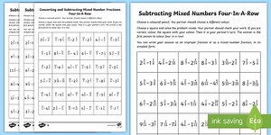 Subtracting Mixed Numbers with Different Denominators 4-in-a-Row Game
