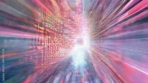 A chaotic and energetic manipulation of digital data, creating a visually stunning glitch effect