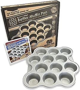 Baker's Edge Muffin Pan, Premium Double Coated Nonstick Cupcake Pan 100% Made in the USA | Easier to Clean, Cast Aluminum (No Warping) Ideal Tin for Mini Cakes Small Bites & More - 12 Cups