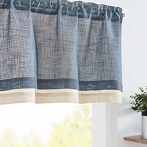 jinchan Linen Valance for Farmhouse Living Room Windows 16 Inch Slubbed Crossed Double Layer Window Valance Light Filtering Rustic Country Overlay Rod Pocket 1 Panel Navy Blue