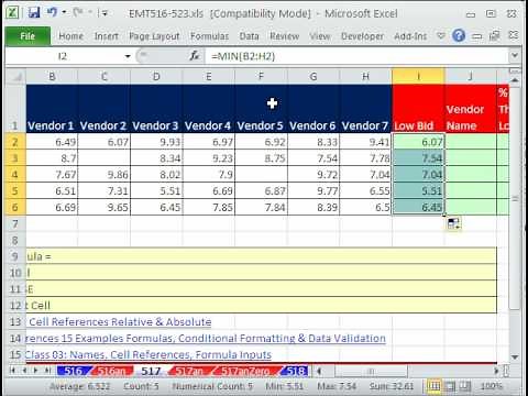 Excel Magic Trick 517: Vendor Name For Low Bid & % Cheaper Than Next Lowest Bid Formula