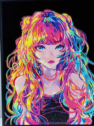 Rainy Sundays are for diamond painting. 💎✨ Neon Flock Anime Girl, a partial coverage diamond painting kit made with round drills. #diamonddotz #diamondpainting #diamondart #animeinspired