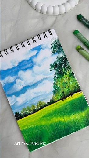 Easy Grassland Drawing with Oil Pastels