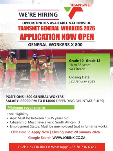 Job Opportunities at Transnet for General Workers