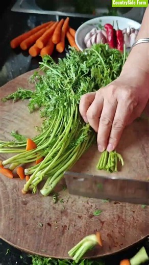 🥕🔪 Carrot Greens Batch Chopping Heavy Cleaver Knife Skills