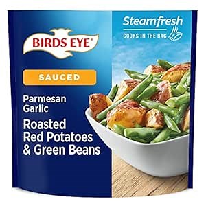 Birds Eye Steamfresh Sauced Parmesan Garlic Roasted Red Potatoes and Green Beans, Convenient Roasted Frozen Vegetables for Sides, 10.8 OZ Bag