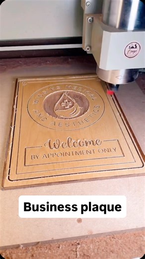 Another custom plaque finished 🪵✨ Made with the customer’s business logo and welcome text, carved for clean detail and a professional finish. Designed to make a great first impression. #woodcraft #cnc #crafts #custommade #woodworking | Longo Woodcrafts