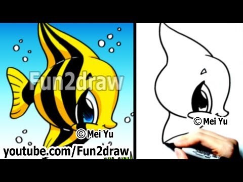 How to Draw Easy Things - How to Draw a Fish (Angelfish) - Cute Drawings - Fun2draw Online Art Class
