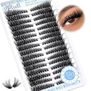Lash Clusters 320 Pcs Individual Lashes Clusters 7-16 MM Cat Eye Wispy Eyelash Clusters D Curve 80D Cluster Eyelash Extensions Easy DIY Lash Extension at Home