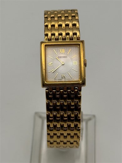 Vintage Seiko Quartz Womens Tank Watch Gold on Gold Tone 1N00-6H39 White Dial - Etsy