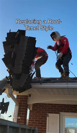 Do you think Christopher Nolan would enjoy this? How's this roof replacement for some good entertainment? We took a different approach to roofing and did everything inverted. From clearing the shingles to driving the truck🛻 . . . . #tenetmovie #tenet #christophernolan #nolanmovies #roofing | Cenvar Roofing and Solar