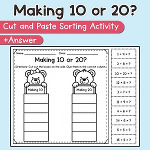 Making 10 or 20? Cut and Paste Sorting Activity | Math Worksheets PDF