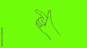 2d Animation line drawing of a right human hand or finger snapping or flicking on white black and green screen in 4k ultra-high-definition.