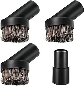 Honoson 3 Pcs 25 mm Vacuum Brush Attachment Round Dust Brush with 1-1/4 to 1-3/8 Inch Hose Adapter for 1.25 Inch Cleaner Vacuum Attachment Soft Bristle Replacement(Horsehair)