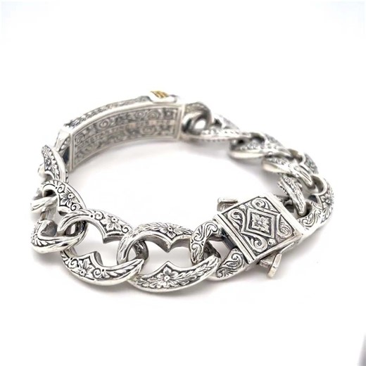 Konstantino Sterling Silver & 18k Gold Guitar ID Bracelet, Size 8.75