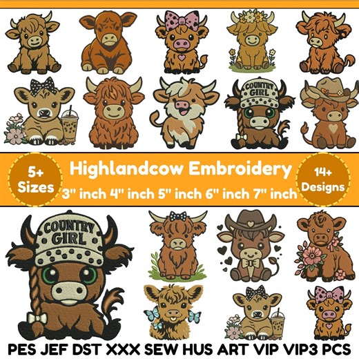 Baby Highland Cow Embroidery Designs Bundle Baby Cow pes Mini Highlandcow Embroidery Design highland cow embroid 5 Sizes Instant Download