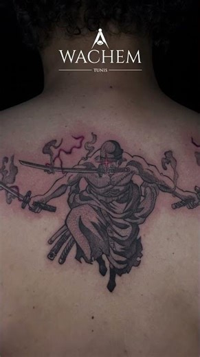 Roronoa Zoro Black & Gray Tattoo with Red Accents