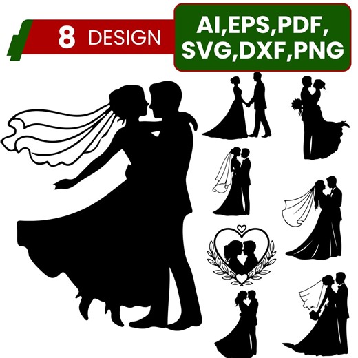 Wedding SVG Bundle, Bride and Groom Silhouette, Wedding Cake Topper SVG, Digital Download, Cricut Cut Files, Anniversary Vector - Etsy