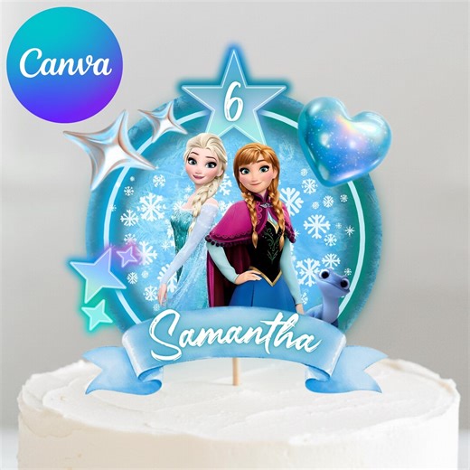 Frozen Birthday Cake Topper, Princess Elsa & Anna Theme, Winter Wonderland Party Decor, Girls Birthday Party Decor, Digital Download - Etsy