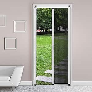 No-Drilling Retractable Screen Door, Folding Door with Aluminum Frame and Durable Mesh, Keeps Bugs Out, for Single or Double Door Customize Size(White
