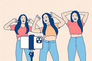 Premium Vector | Illustrations group of beautiful girl happy recording dancing video with smartphone for tiktok